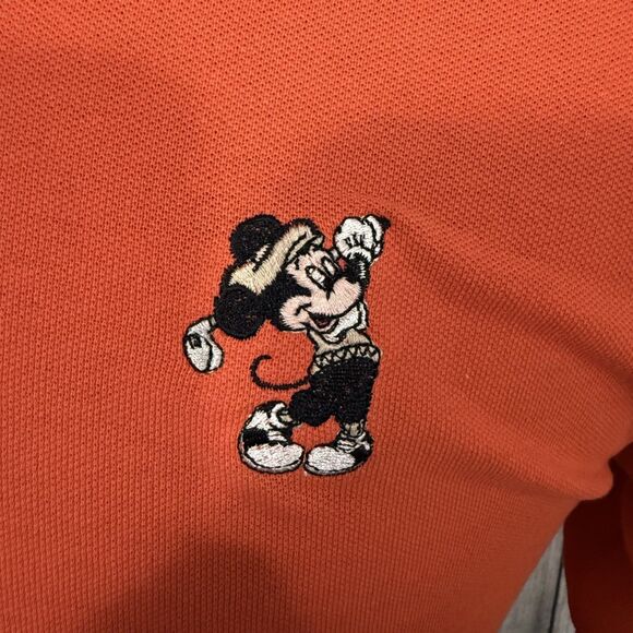 VTG Disney Parks Men's Med Red & Black Mickey Mouse Golf Embroidered Polo Shirt - Picture 3 of 7